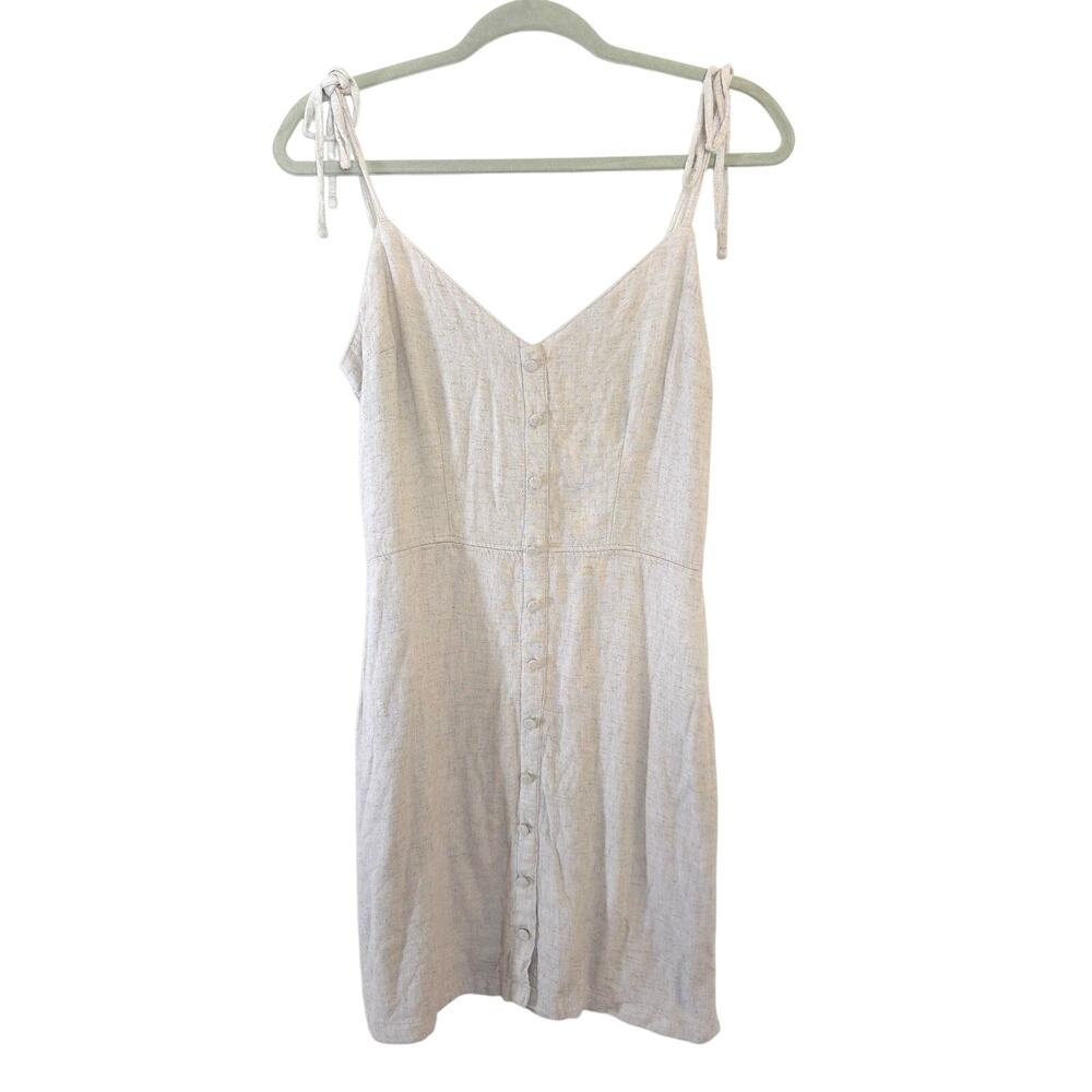 Abercrombie & Fitch Linen Blend Tie-Strap Button Front Mini Dress MT